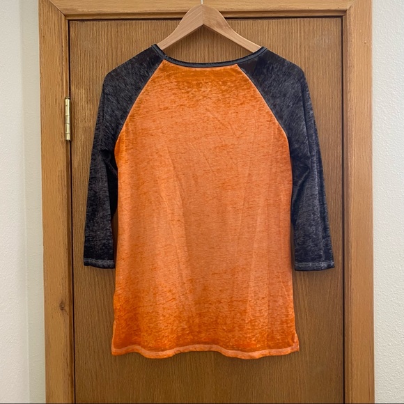 ZOE + LIV • Burnout Baseball Style Halloween Jack-O-Lantern Shirt - Size M - Picture 2 of 16